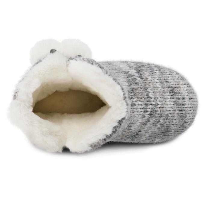 totes Ladies Knitted Boot Slippers With Pom Pom Grey Extra Image 5